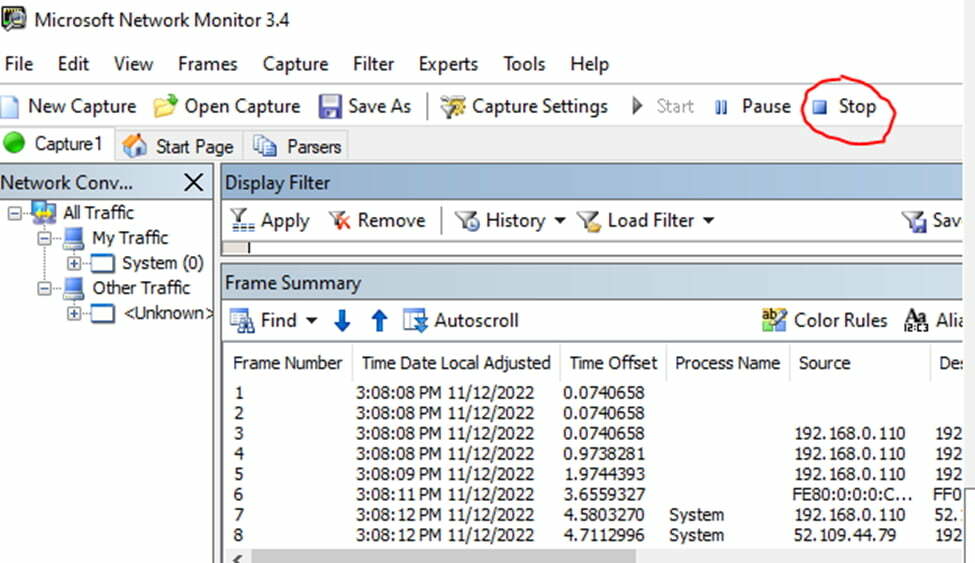 capture Netmon logs