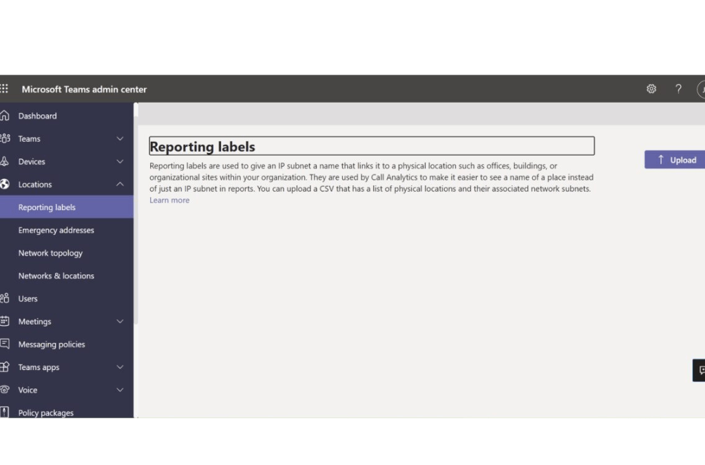 Reporting Labels in Teams Admin Center