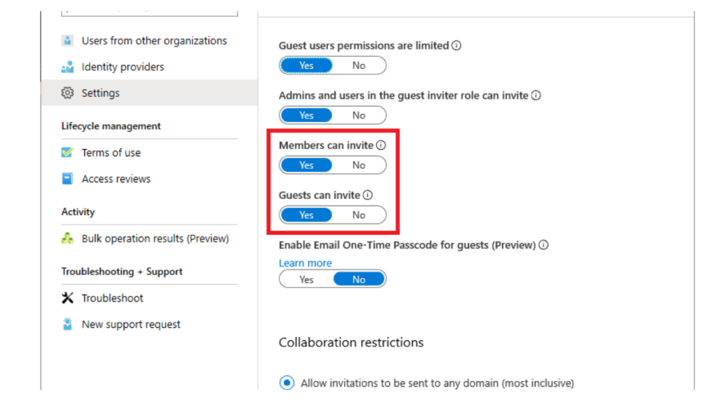 How to Set up External or Guest User Access Settings from Azure AD Portal