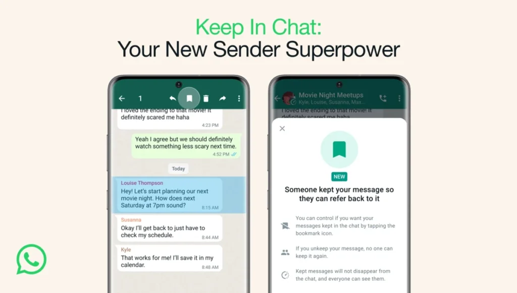 WhatsApp “Keep in chat” Image: Meta