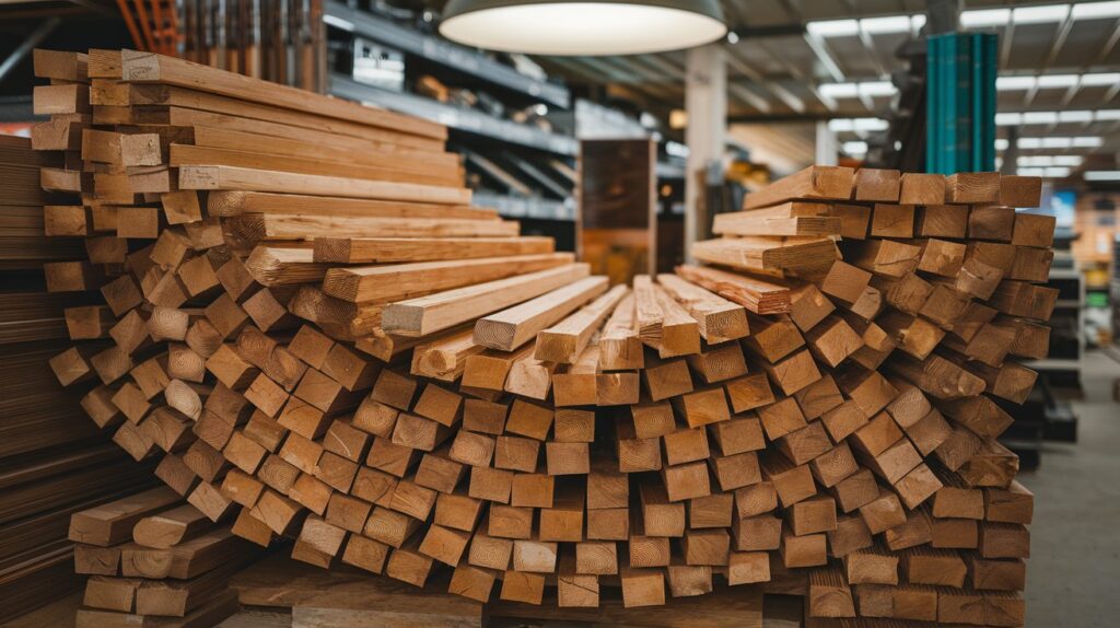 Douglas fir wood in a home improvement store