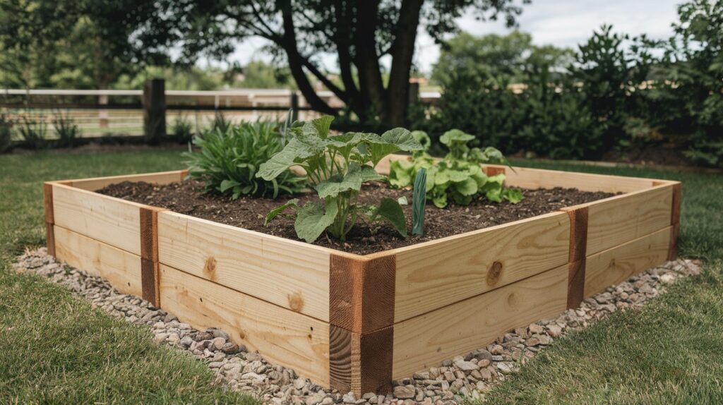  Completed budget-friendly raised garden bed ready for planting