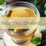 Lemon balm tea with herbs and health warning checklist